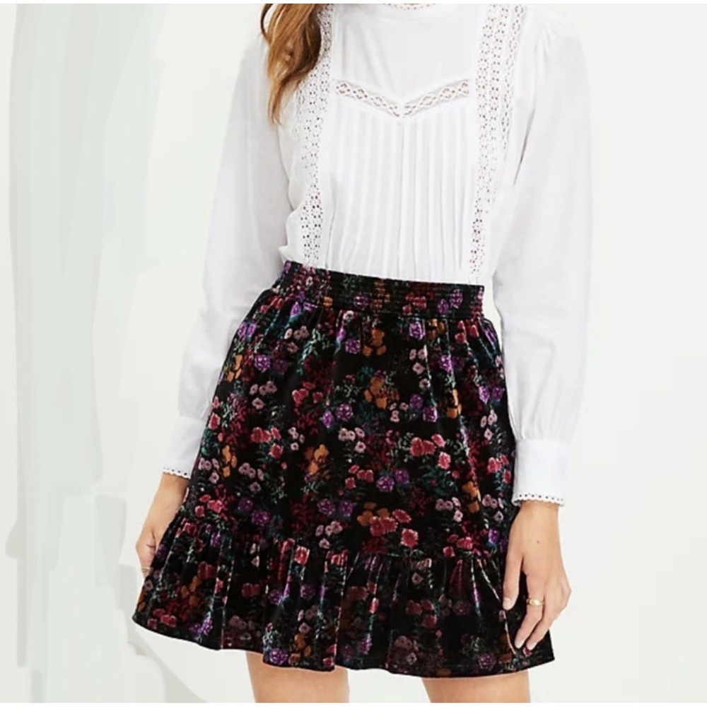 Floral Velvet Tiered Mini Skirt Size S Whimsigoth Botanical Fairy Grunge Witchy